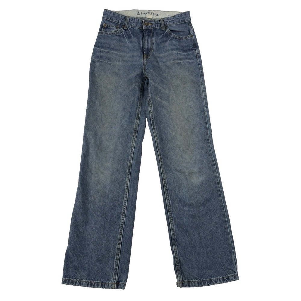 Lands End Womens Straight Leg Jeans Size 16 S (27x29 fit) Mid-Rise Distressed